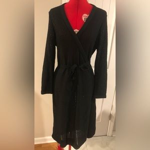 Vintage Knit Midi Belted Wrap Dress Semi Sheer USA Made